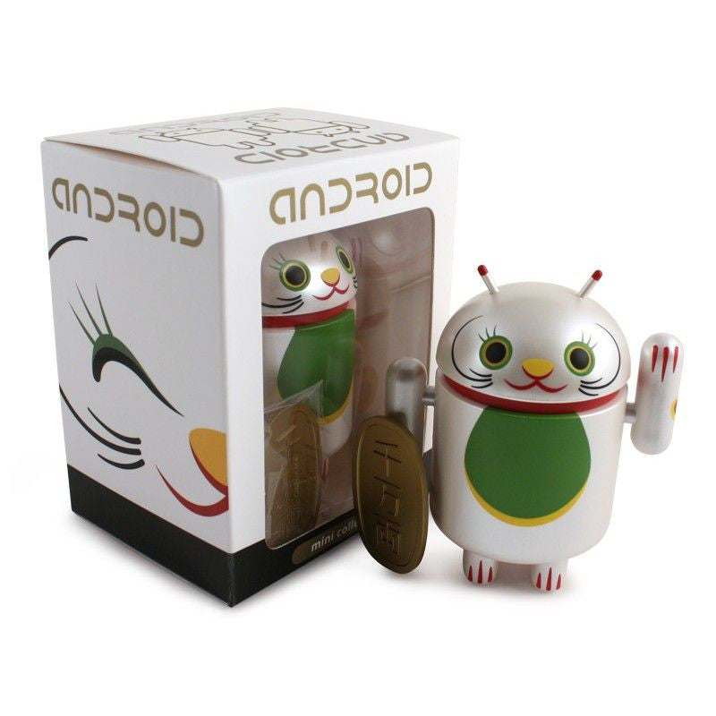Android Mini Collectible Lucky Cat Series - White Lucky Cat w/ Koban Coin - Nike